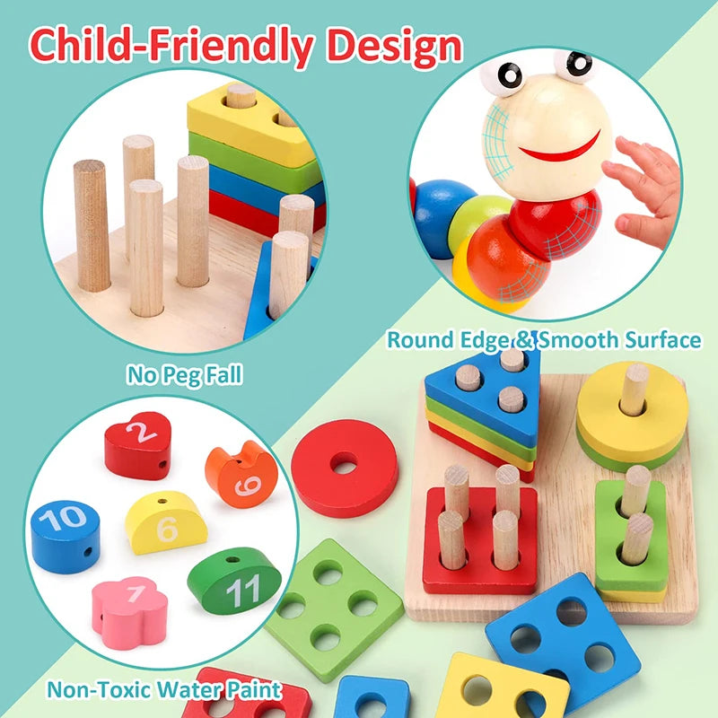 Montessori Wooden Toy Set: Toddler Educational Learning Toys & Puzzles