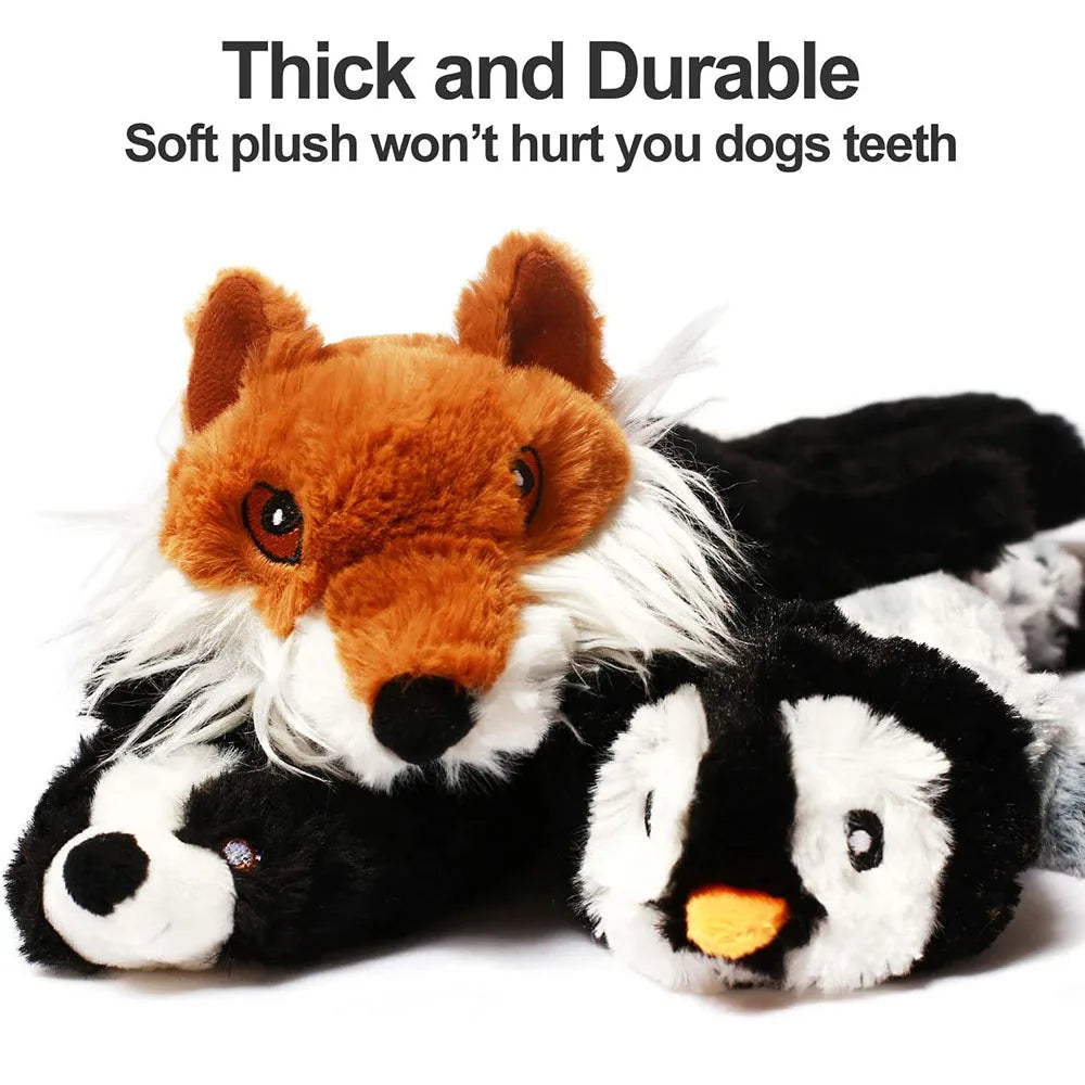 No Stuffing Plush Dog Toy Durable Squeaky Crinkle Animal