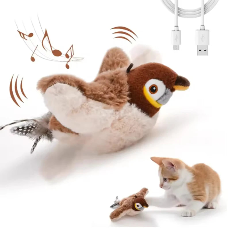 Interactive Chirping Flapping Bird Cat Toy Touch Activated