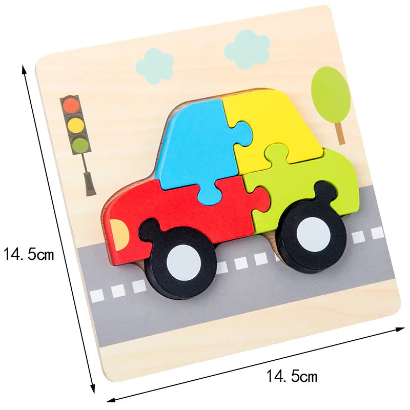 3D Wooden Animal Puzzle: Toddler Cartoon Jigsaw Early Learning Cognition Game