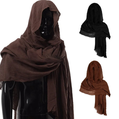 Halloween Cosplay Men's Medieval Pirate Retro Hood Scarf Black Wrap Cloak Renaissance Halloween Masquerade Costume Shoulder Cowl