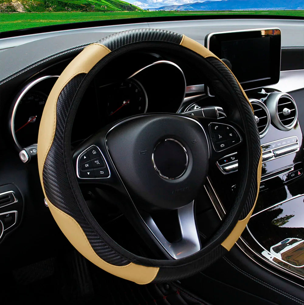 Carbon Fiber Steering Wheel Cover for 14.5 to 15 Inch Wheels