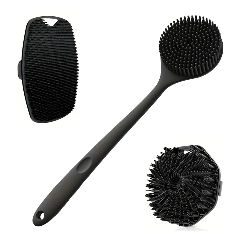 Soft Silicone Bath Brush Long Handle Shower Scrubber Set