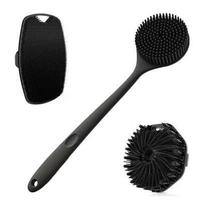 Soft Silicone Bath Brush Long Handle Shower Scrubber Set