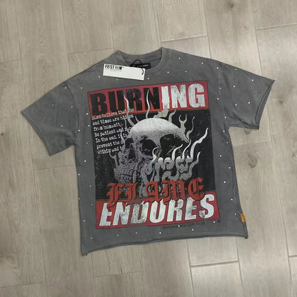 Vintage Washed Diamond Cropped Tee Streetwear Oversized T Shirt