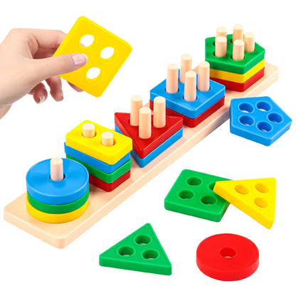 Geometric Shape Sorting Stacker Wooden Stacking Blocks