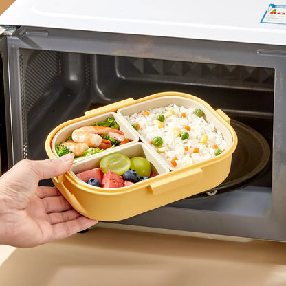WORTHBUY Portable Plastic Lunch Box With Detachable 3-Compartments Cute Divided Food Container For Kids Students Microwave Safe