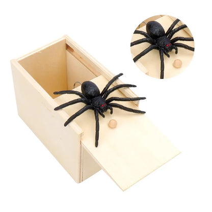 Wooden Spider Scare Box Halloween Prank Trick Toy