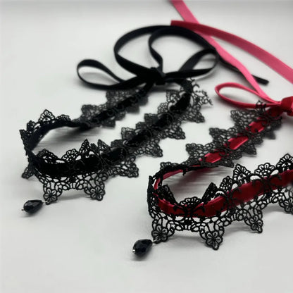 2026 New Sexy Lace Flower Necklace for Women Gothic Punk Velvet Collar Choker Black Waterdrop Pendent Necklace Strap Bow Jewelry