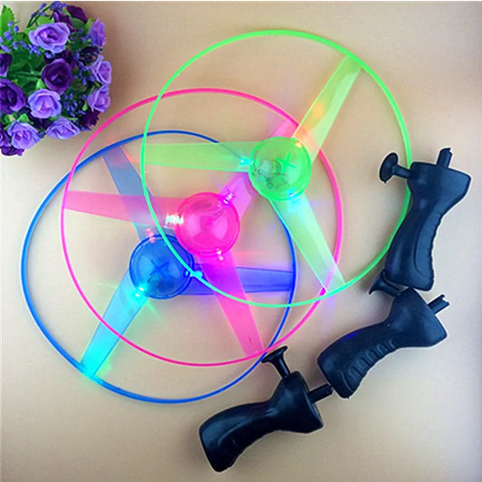 LED Flying Disc Propeller Toy Pull String Luminous UFO