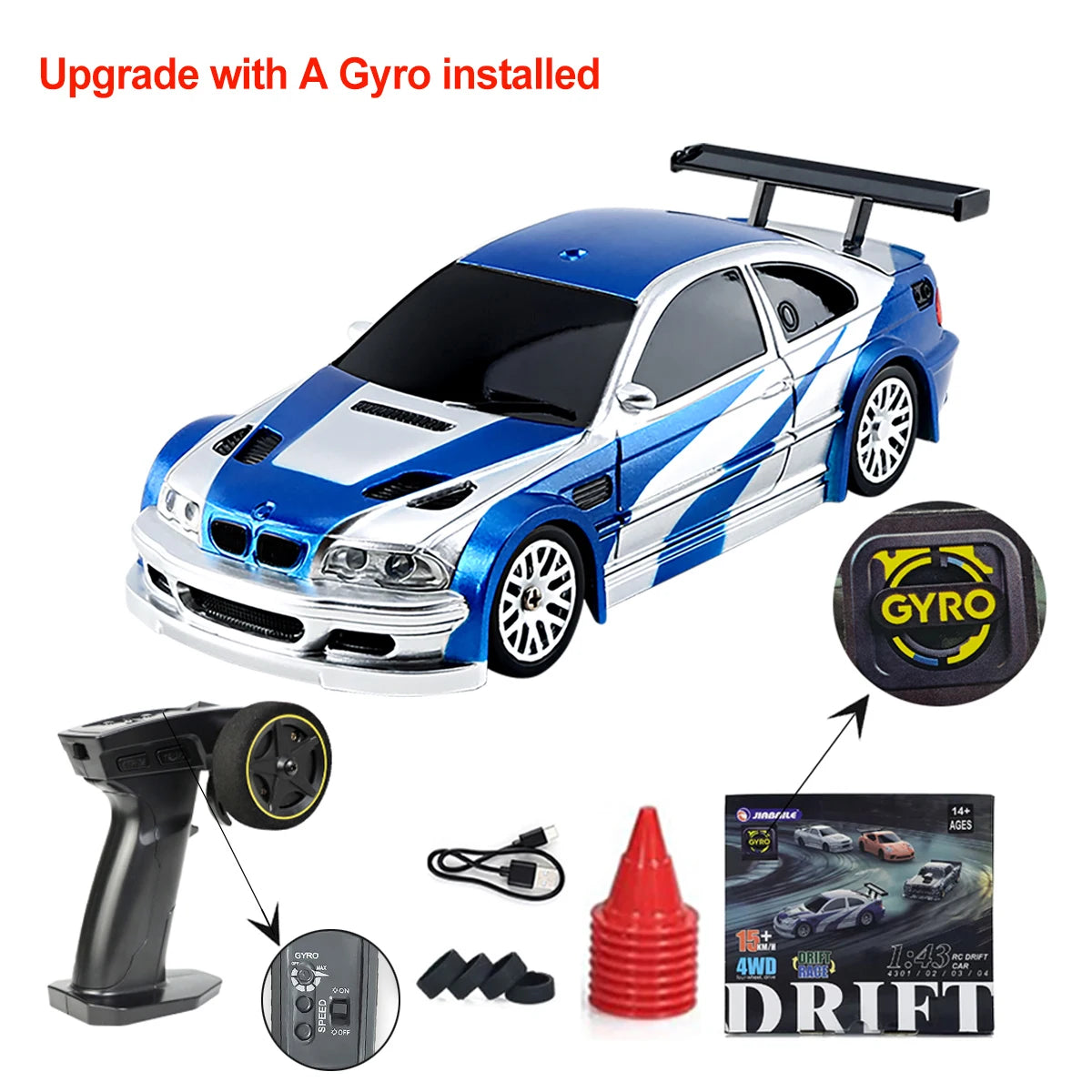 1:43 Gyro RC Drift Car 4WD Radio Control Mini Model