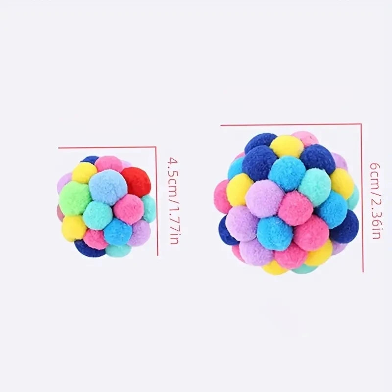 Plush Cat Ball Toy Set Elastic Bell Woolen Balls