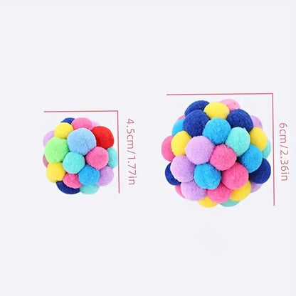 Plush Cat Ball Toy Set Elastic Bell Woolen Balls
