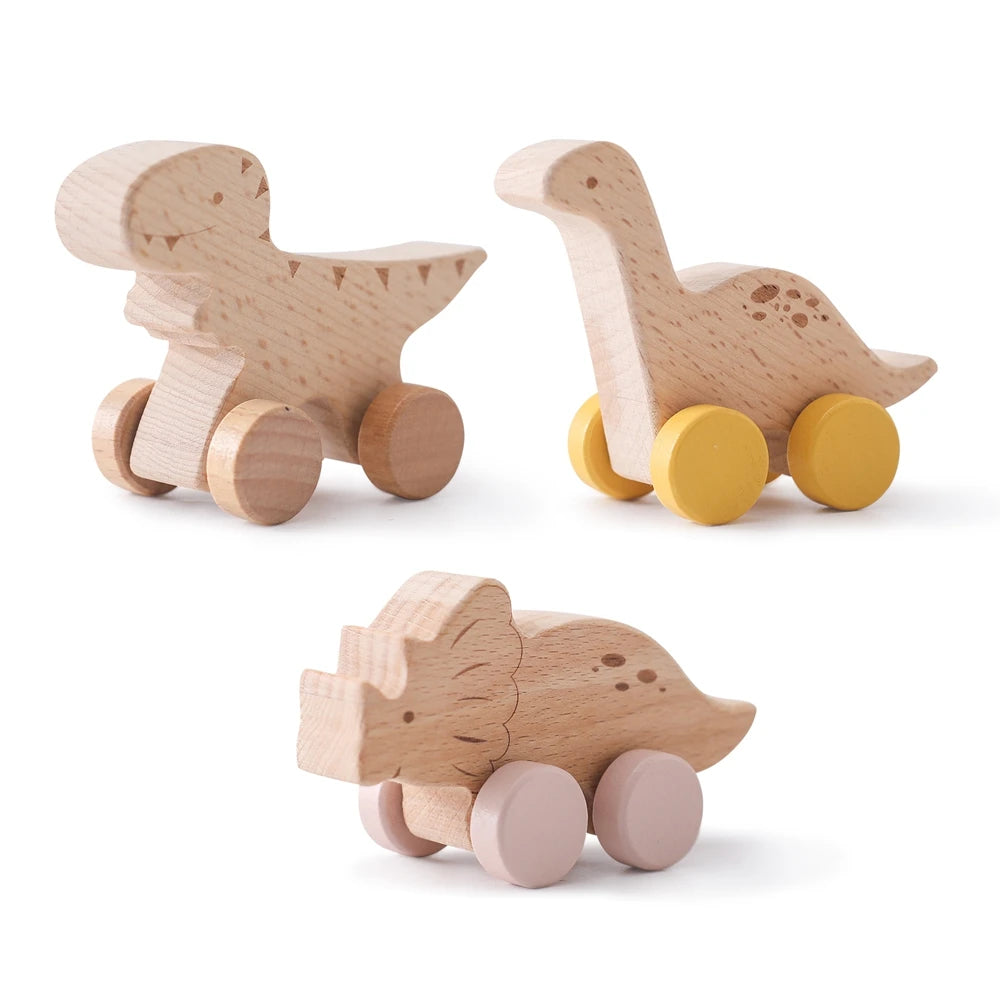 Wooden Baby Car Toy Dinosaur Teething Toy for Toddlers