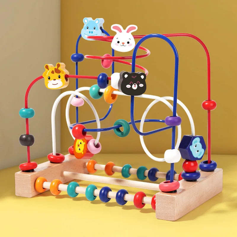 Wooden Bead Maze Roller Coaster Toddler Abacus Toy