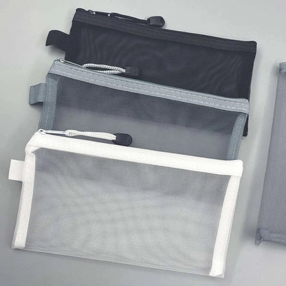 Transparent Mesh Pencil Case Large Capacity Storage Bag Nylon Zip Pencil Bag Office School Supplies office supplies