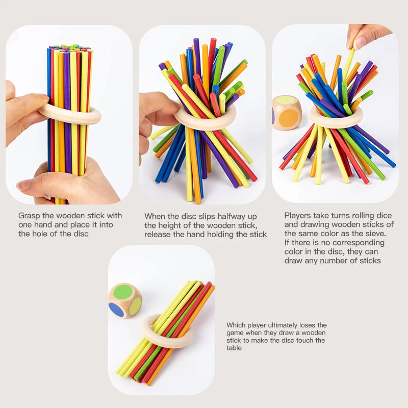 Wooden Stick Board Game 4 Sided Acrylic Cylinder Set