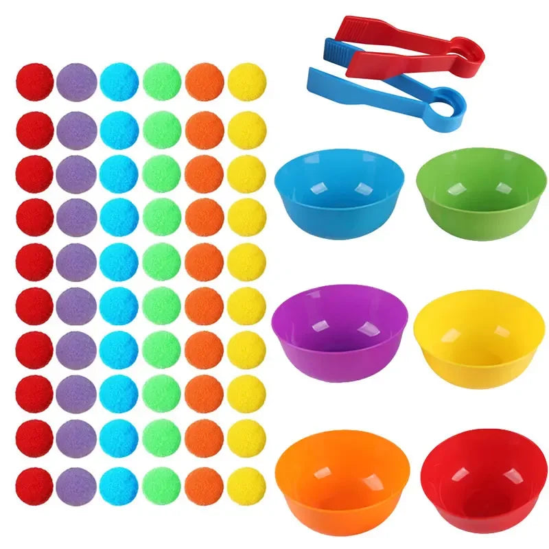 Rainbow Pom Pom Sorting Toy Set Fine Motor Game