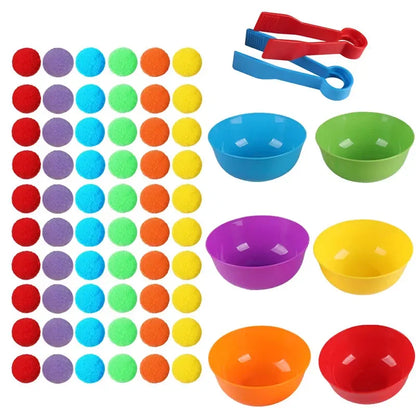 Rainbow Pom Pom Sorting Toy Set Fine Motor Game