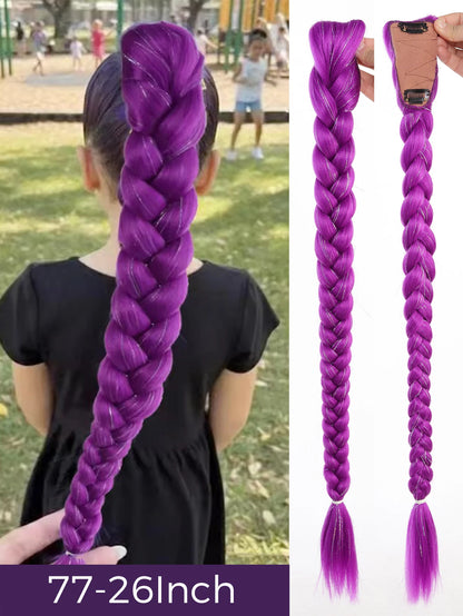 Braided Purple Hair Ponytail with Tinsel Shiny Extension 32"