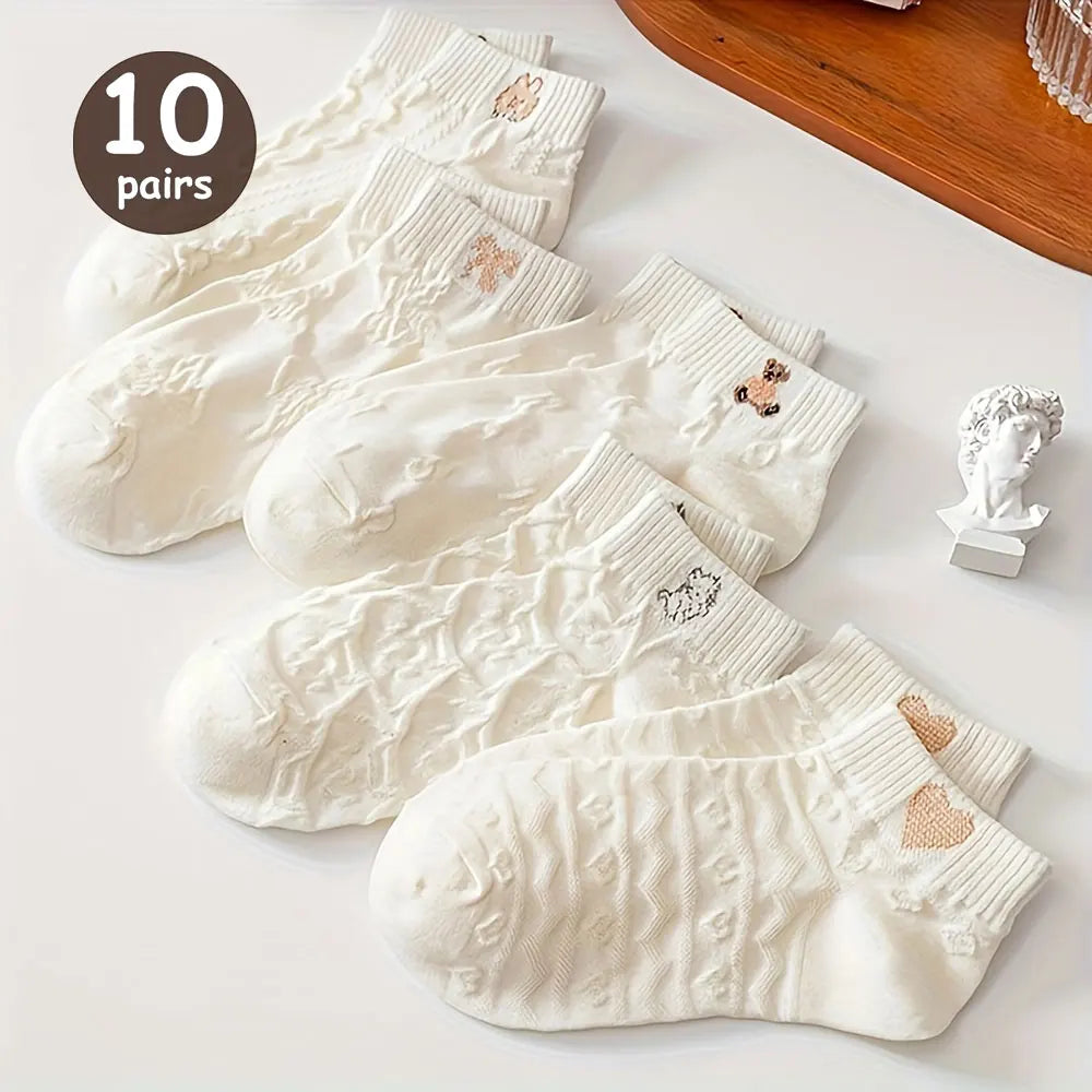 Cartoon Teddy Bear Patterned Ankle Socks Women Casual