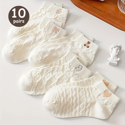 Cartoon Teddy Bear Patterned Ankle Socks Women Casual