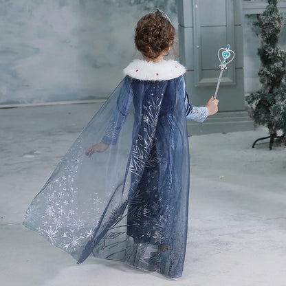 Snow Queen Princess Dress Girls Long Sleeve Winter Party Outfit