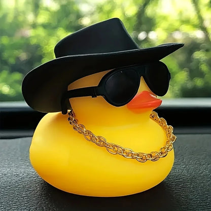 Duck Car Ornament with Cowboy Hat and Sunglasses Dashboard Decor