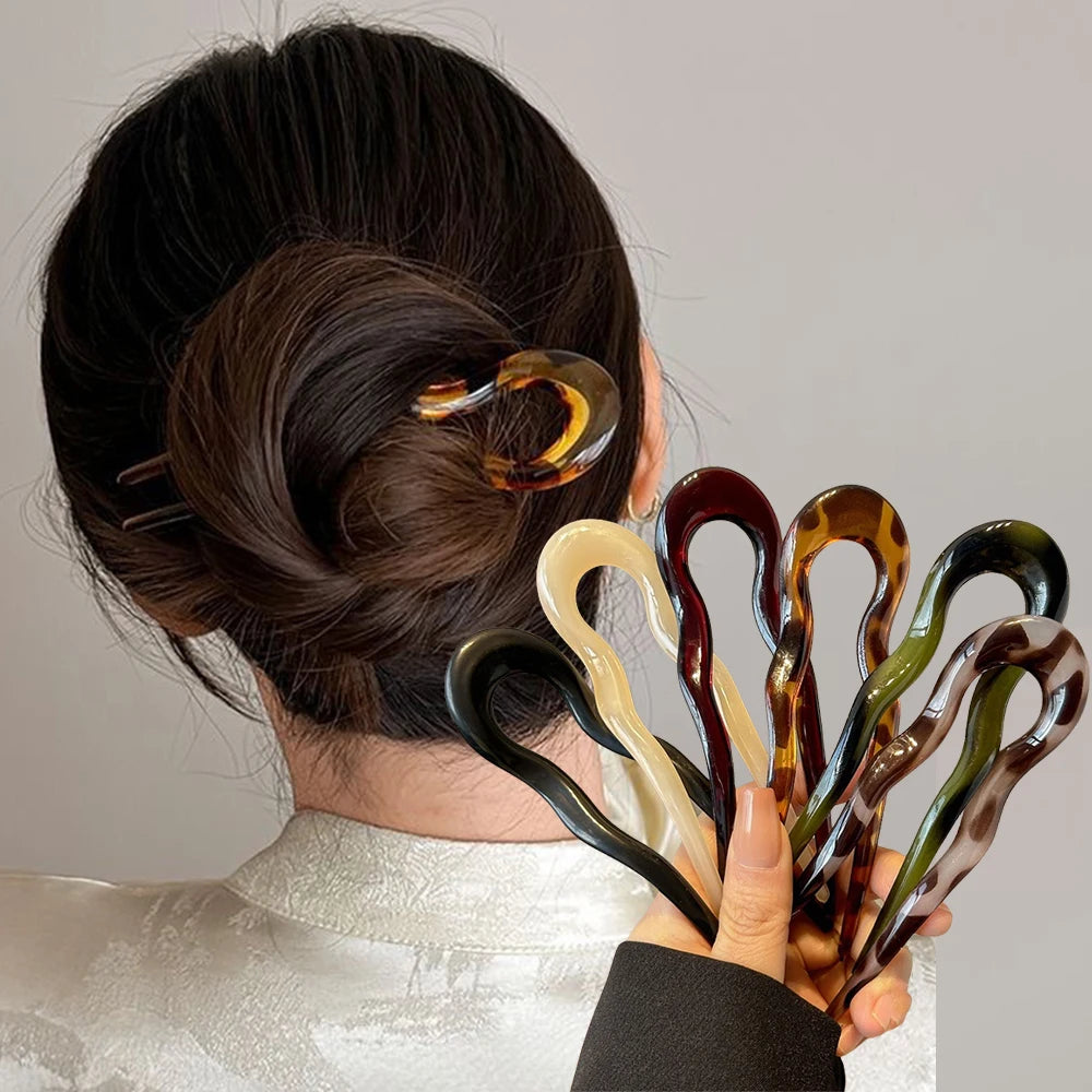 U-Shaped Hair Fork Acetate Hairpin Tortoiseshell Sticks