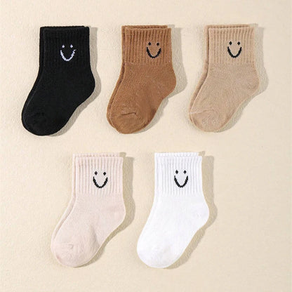 Smiling Face Pattern Children Socks 10 Pairs Solid Color
