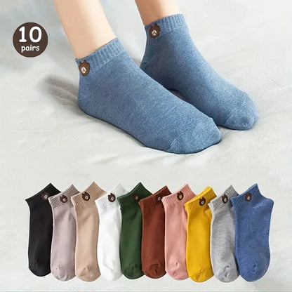 Cartoon Teddy Bear Patterned Ankle Socks Women Casual