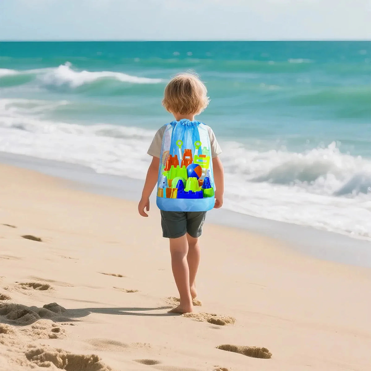 Extra-Large Sand-Resistant Drawstring Beach Backpack - Kids Pool Toys Storage Bag for Shell Collecting, Travel & Fitness