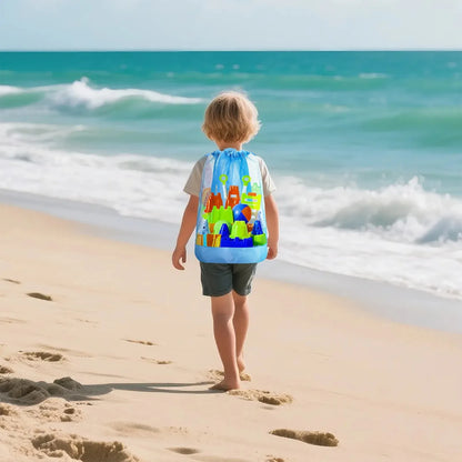 Extra-Large Sand-Resistant Drawstring Beach Backpack - Kids Pool Toys Storage Bag for Shell Collecting, Travel & Fitness