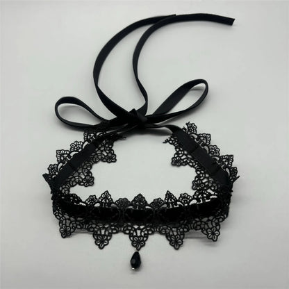 2026 New Sexy Lace Flower Necklace for Women Gothic Punk Velvet Collar Choker Black Waterdrop Pendent Necklace Strap Bow Jewelry