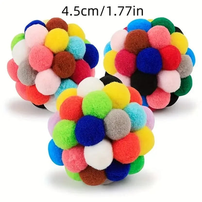 Plush Cat Ball Toy Set Elastic Bell Woolen Balls