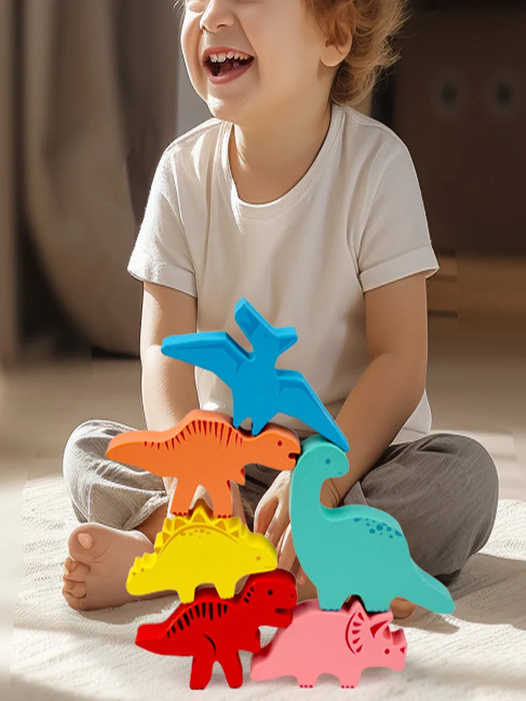Wooden Balance Blocks Dinosaur Stacking Board Game