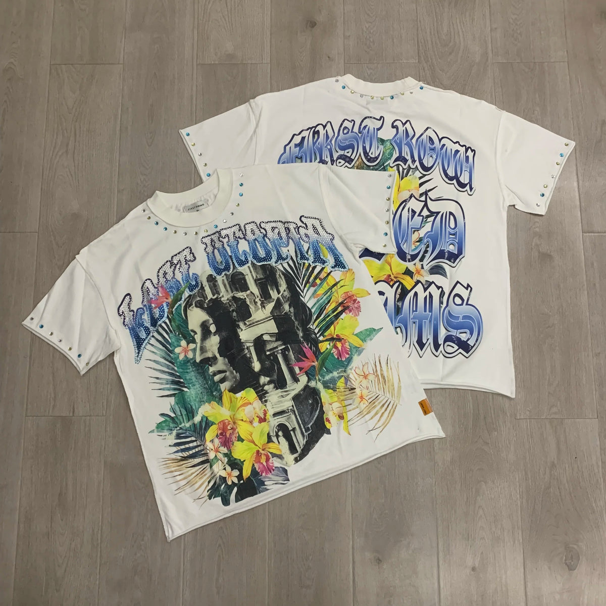 Vintage Washed Diamond Cropped Tee Streetwear Oversized T Shirt