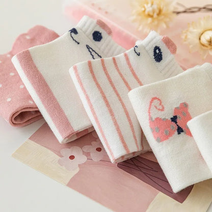 Women Short Tube Socks Pink Cat Cute Boat Socks 5 Pack
