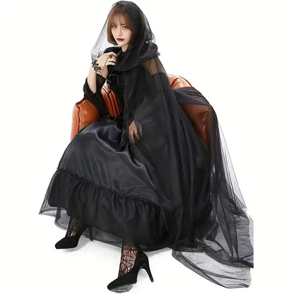 Black Bridal Shawl Witch Vampire Cosplay Cloak Halloween Double Cloak Game Party Costume Props Holiday Dress Up