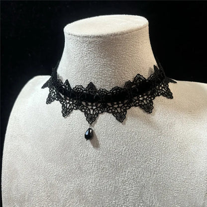 2026 New Sexy Lace Flower Necklace for Women Gothic Punk Velvet Collar Choker Black Waterdrop Pendent Necklace Strap Bow Jewelry