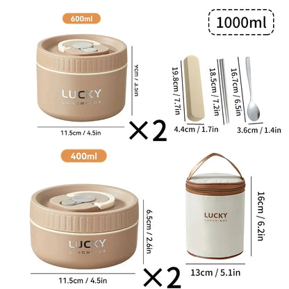 WORTHBUY 304 Stainless Steel Keep Warm Lunch Box For Student Kids Leak-proof Round Insulated Food Jar For Cold And Hot Food