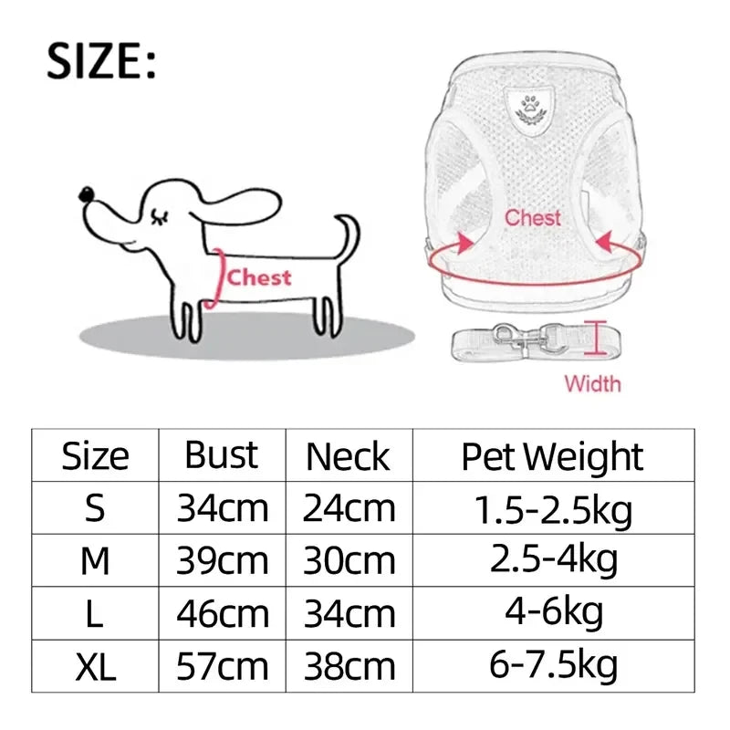 Adjustable Mesh Pet Harness with Leash Small Dogs
