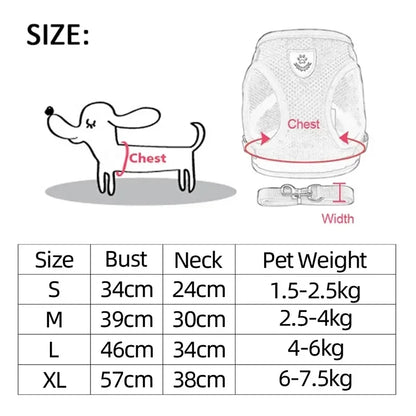 Adjustable Mesh Pet Harness with Leash Small Dogs