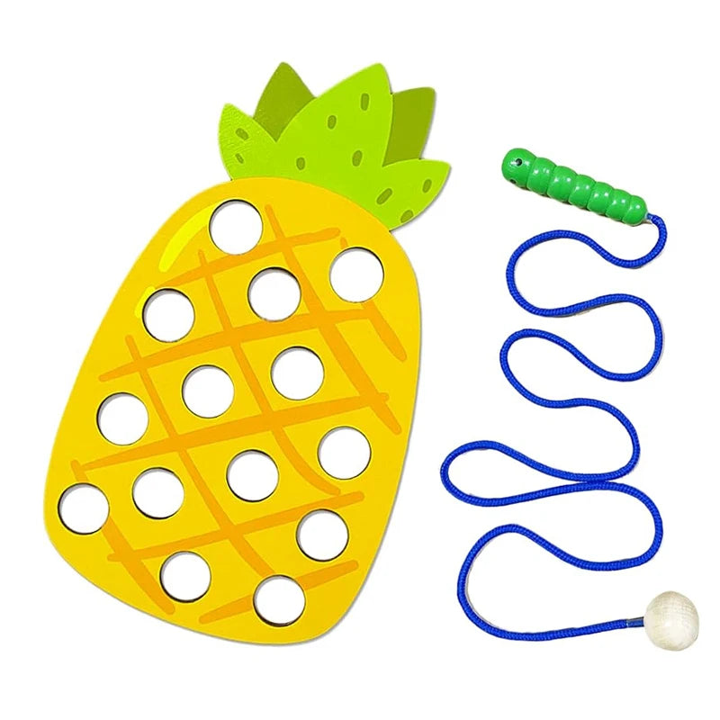 Wooden Lacing Toy Fruit Threading Travel Activity