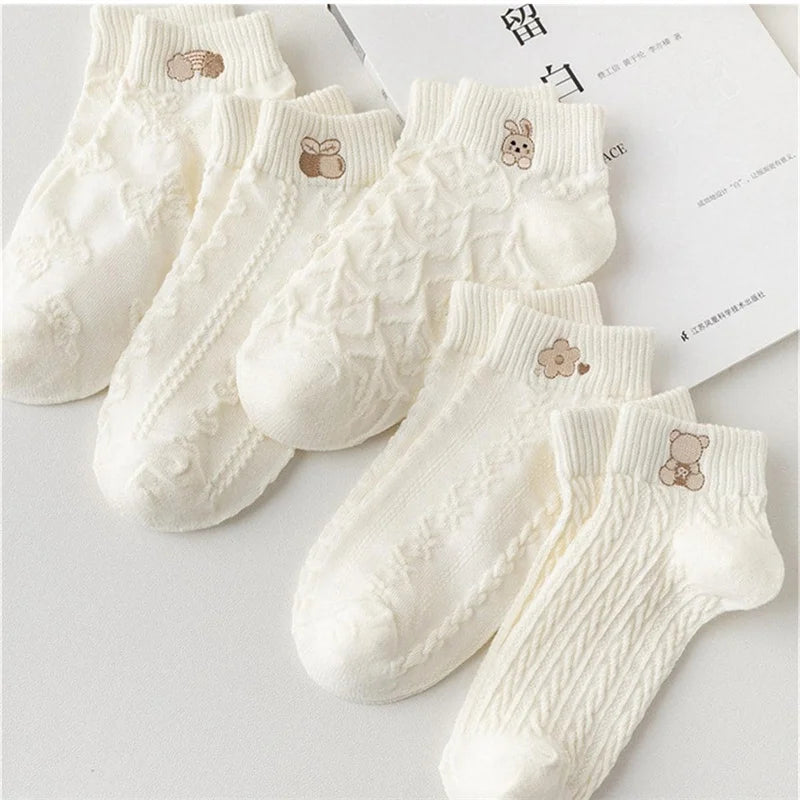 Cute Bear Rabbit Rainbow Print Ankle Socks Women Short