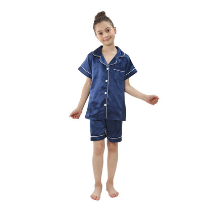Children Silk Satin Pajamas Set Teenager Loungewear