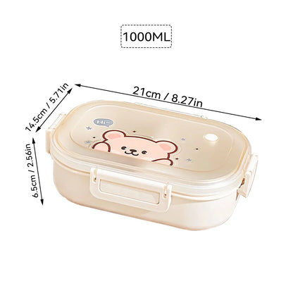WORTHBUY Portable Plastic Lunch Box With Detachable 3-Compartments Cute Divided Food Container For Kids Students Microwave Safe