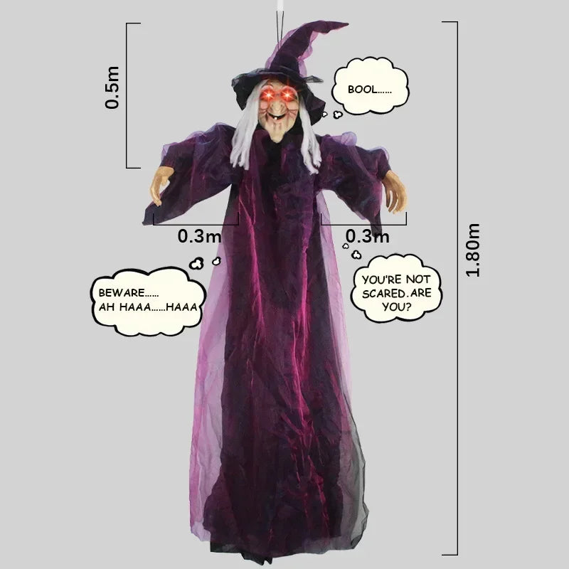 Halloween Life Size Talking Witch Purple Outdoor Spooky Scary Witch Animatronic Voice Controlled Glowing Screaming Decoration