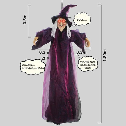 Halloween Life Size Talking Witch Purple Outdoor Spooky Scary Witch Animatronic Voice Controlled Glowing Screaming Decoration