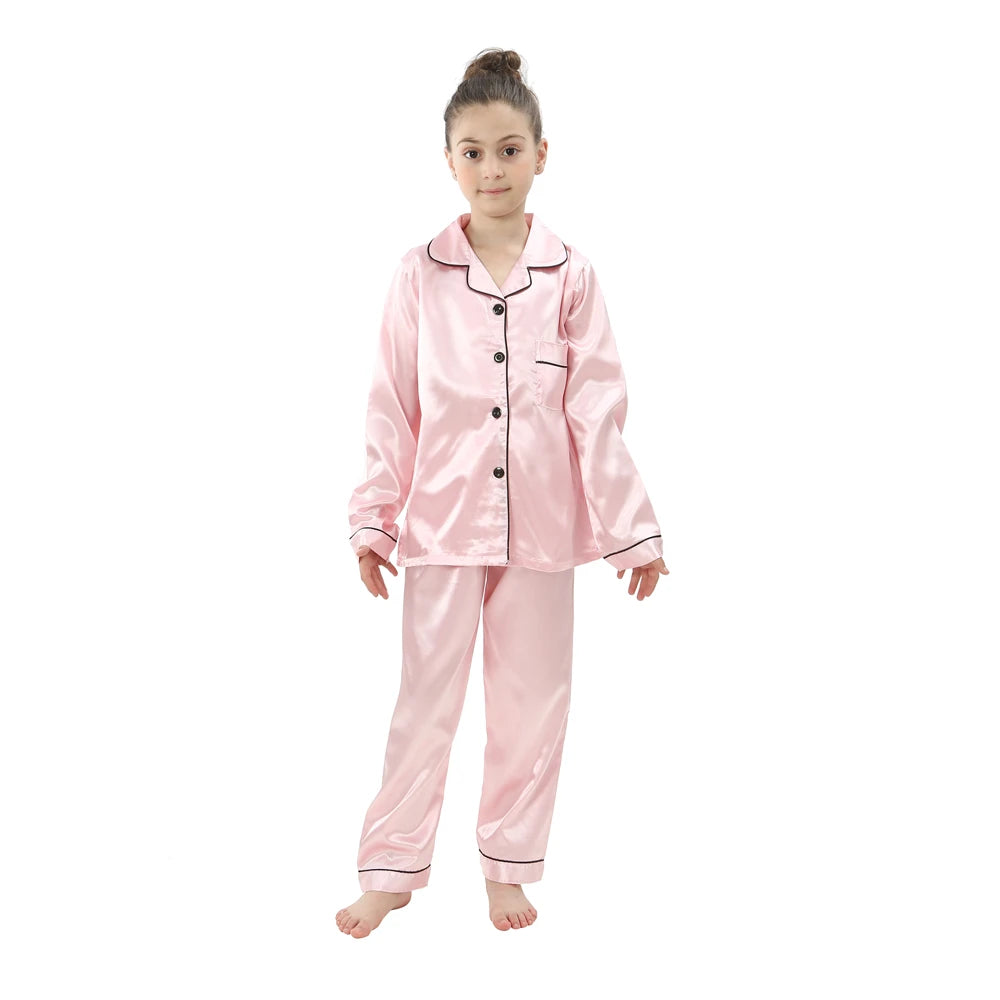 Children Silk Satin Pajamas Set Teenager Loungewear